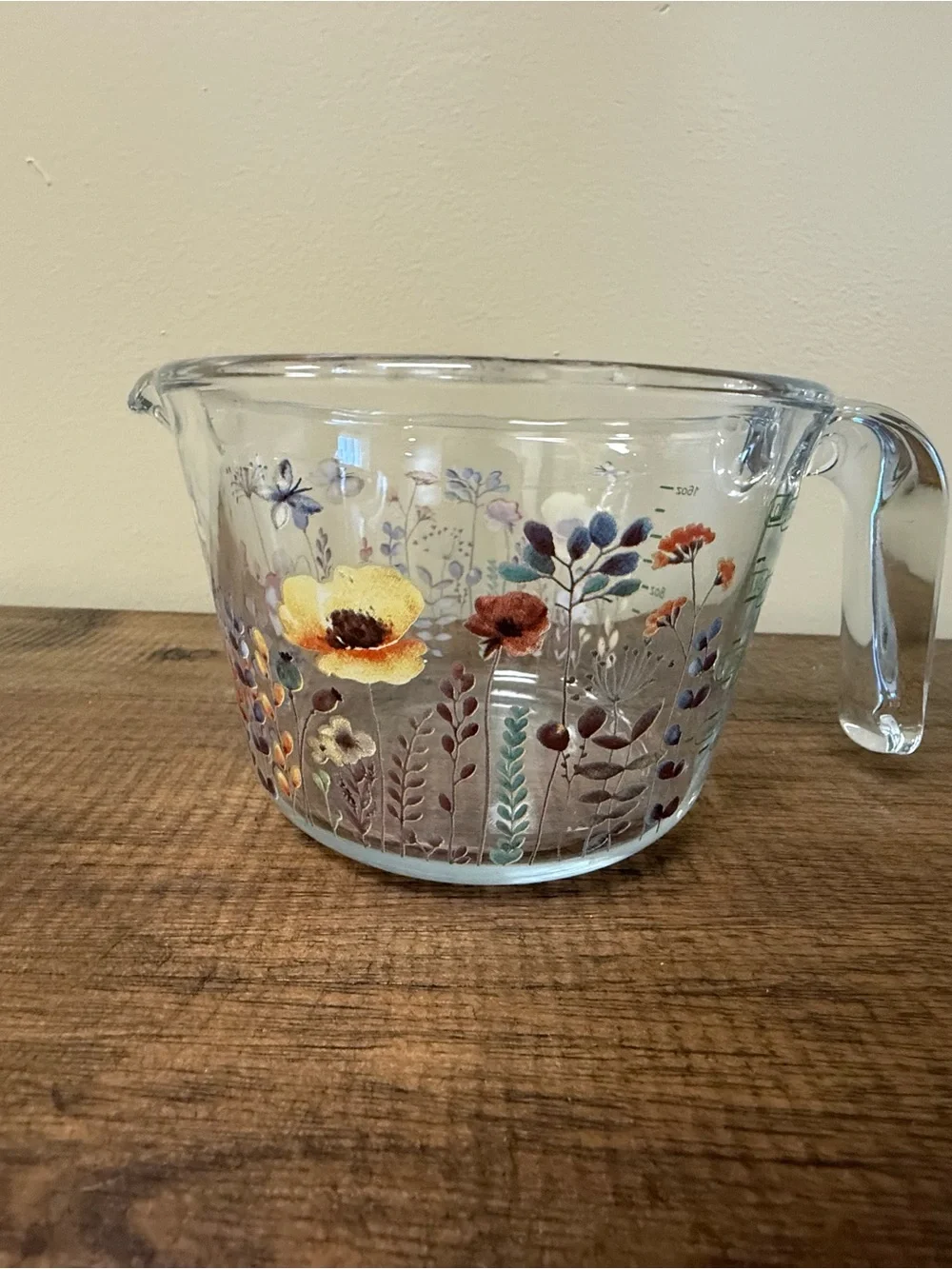 Glass Measuring Cup with Floral Design 2 Glass Floral small jars